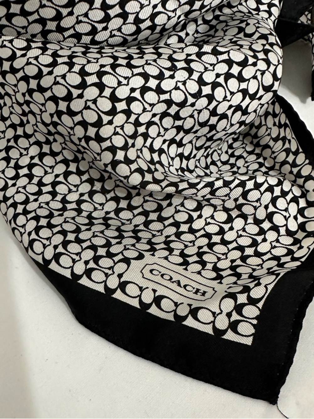 Coach Black & White Signature Silk Scarf - Picture 4 of 11